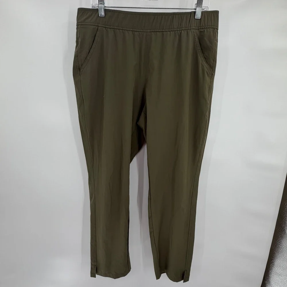 Eddie Bauer Pants Womens Large Green Elastic Waist Stretch Hiking Outdoor